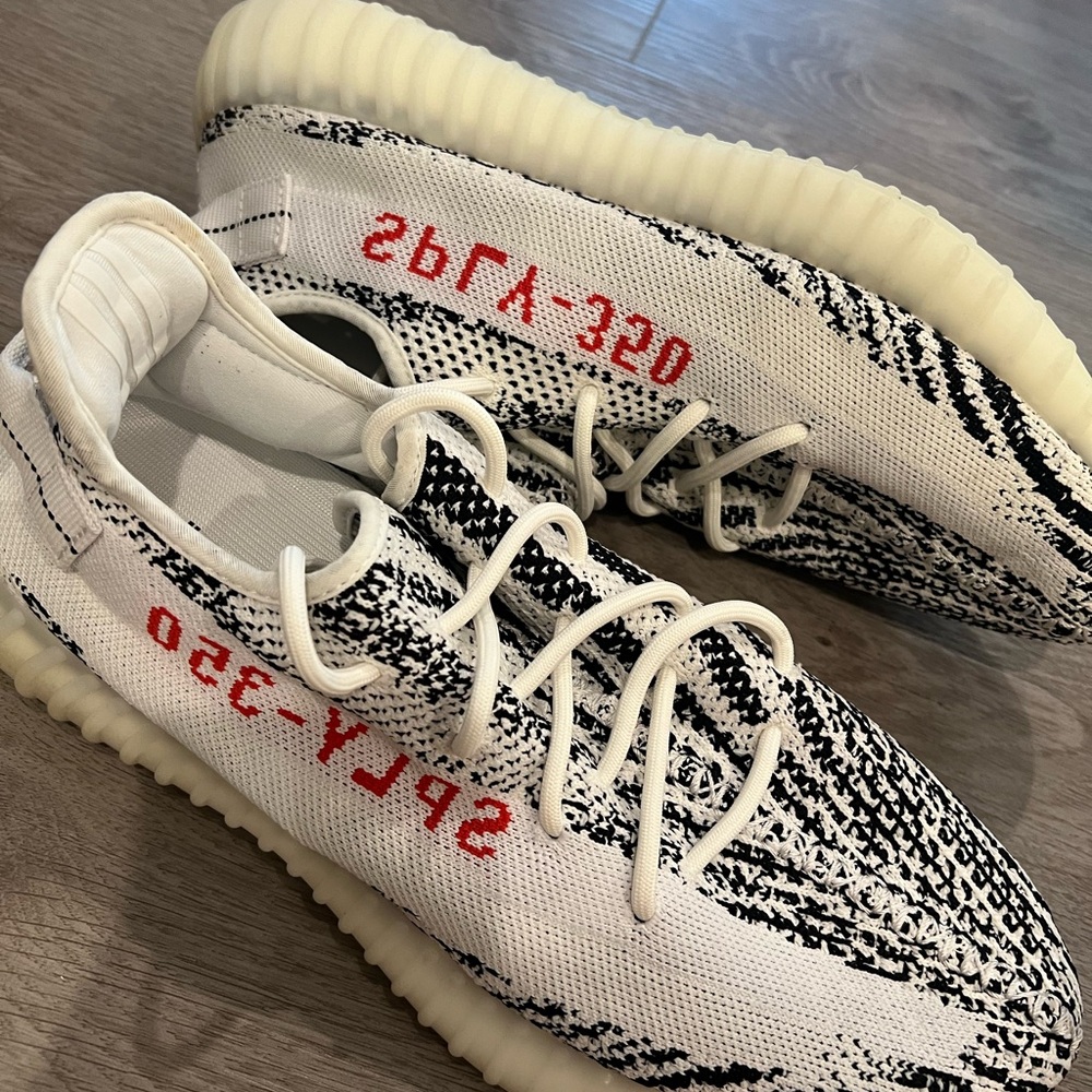 Adidas Black and White Sneakers with Red Detail